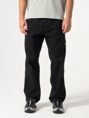 STONE ISLAND Loose Fit Organic Panama Cotton Old Effect Trousers Black