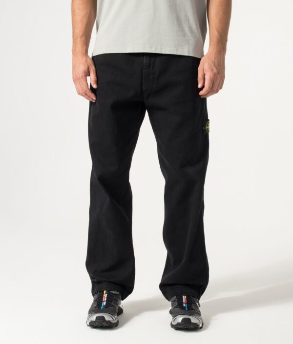 STONE ISLAND Loose Fit Organic Panama Cotton Old Effect Trousers Black