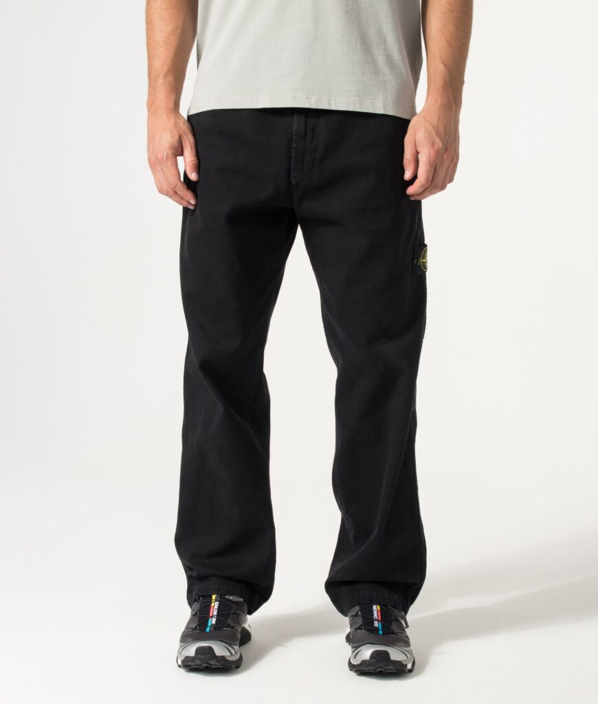 STONE ISLAND Loose Fit Organic Panama Cotton Old Effect Trousers Black