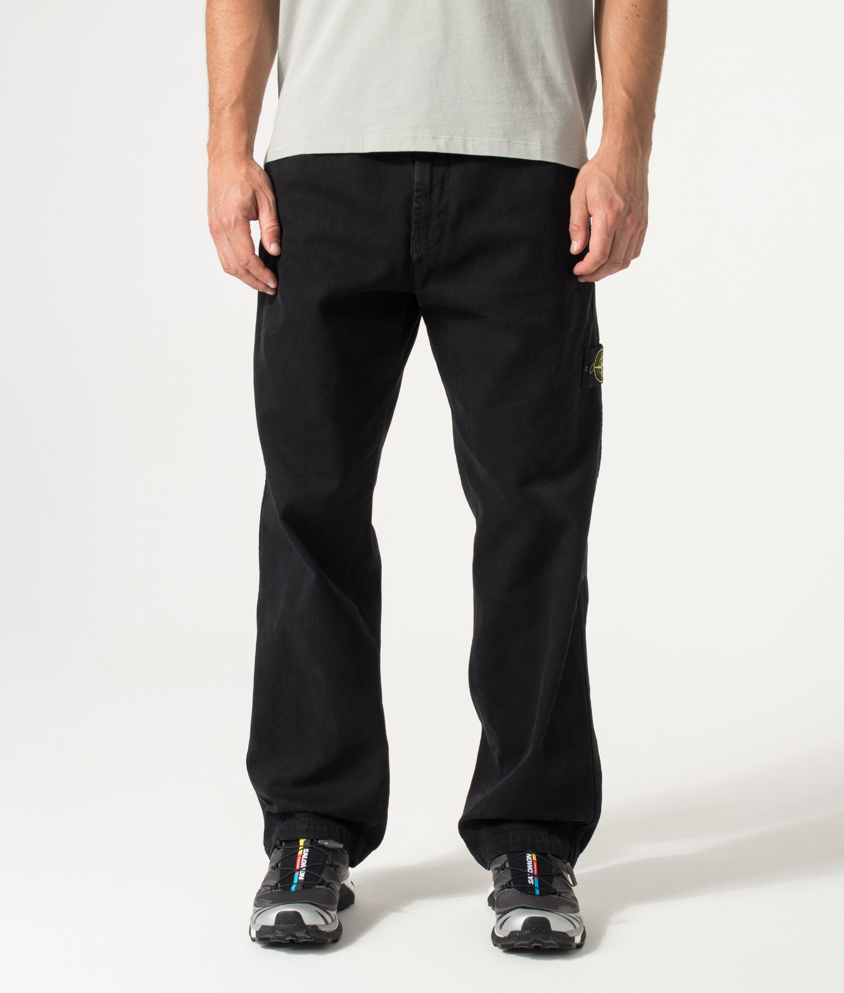 STONE ISLAND Loose Fit Organic Panama Cotton Old Effect Trousers Black