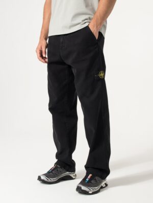 STONE ISLAND Loose Fit Organic Panama Cotton Old Effect Trousers Black