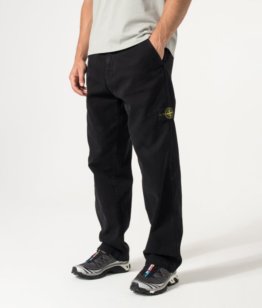 STONE ISLAND Loose Fit Organic Panama Cotton Old Effect Trousers Black