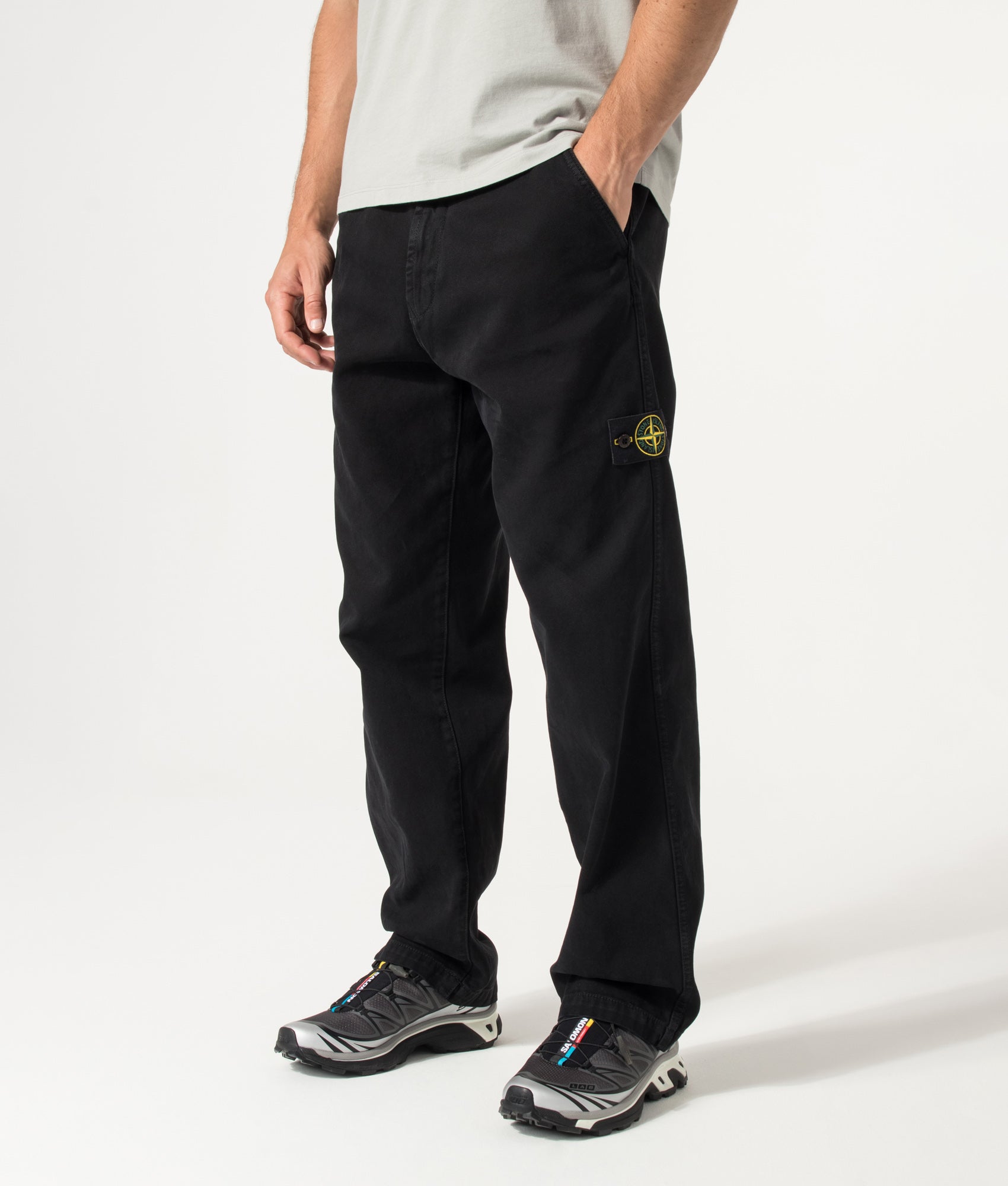 STONE ISLAND Loose Fit Organic Panama Cotton Old Effect Trousers Black