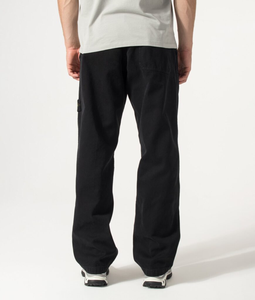 STONE ISLAND Loose Fit Organic Panama Cotton Old Effect Trousers Black
