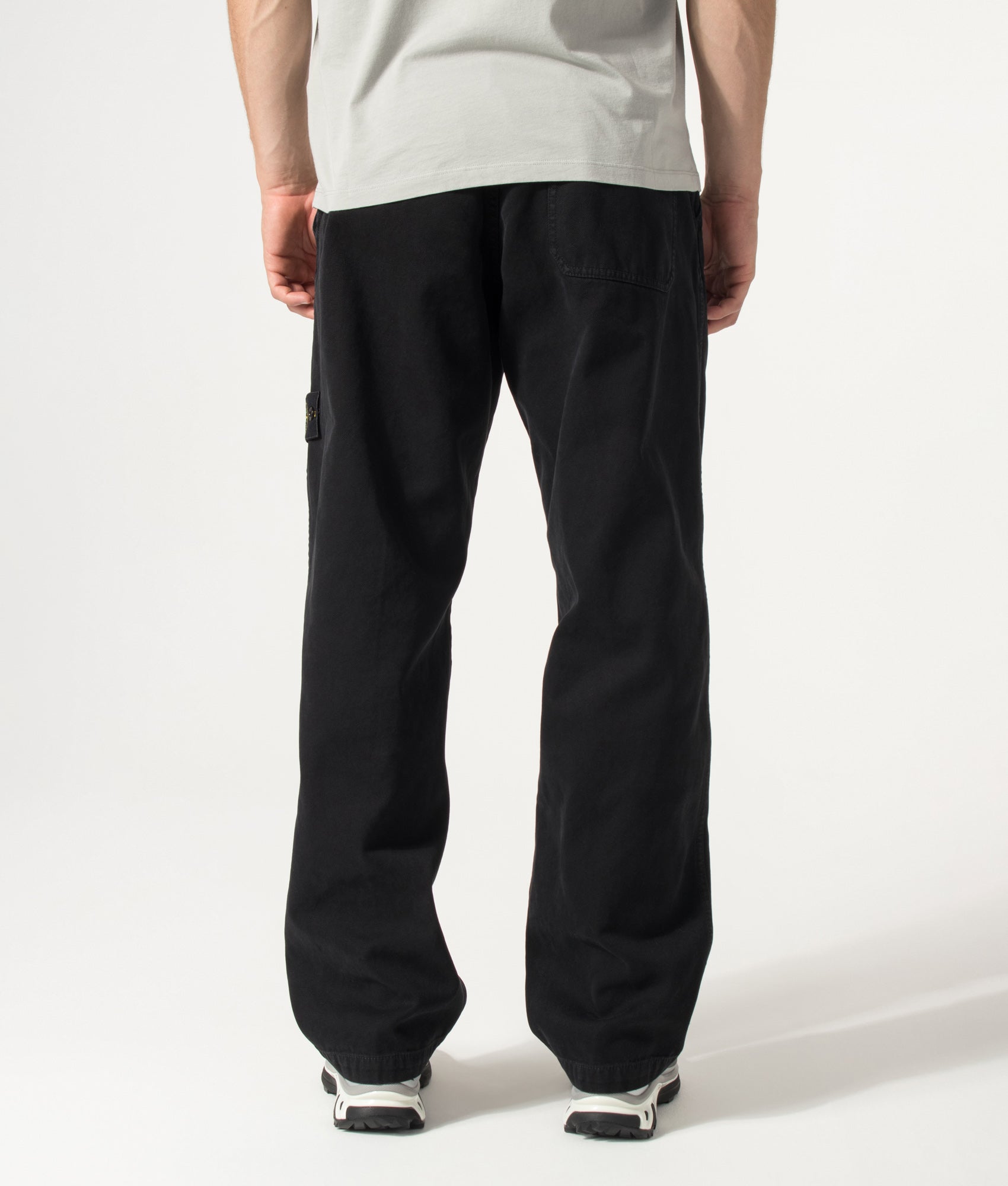 STONE ISLAND Loose Fit Organic Panama Cotton Old Effect Trousers Black
