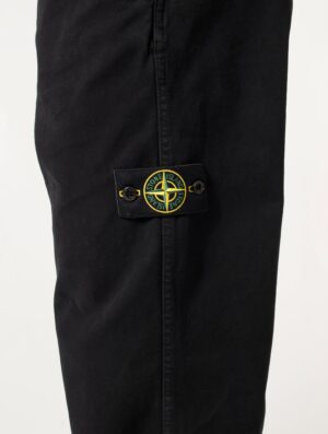 STONE ISLAND Loose Fit Organic Panama Cotton Old Effect Trousers Black