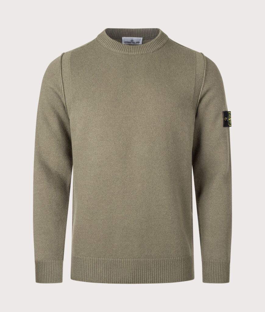 STONE ISLAND Lambswool Crewneck Jumper Military Green