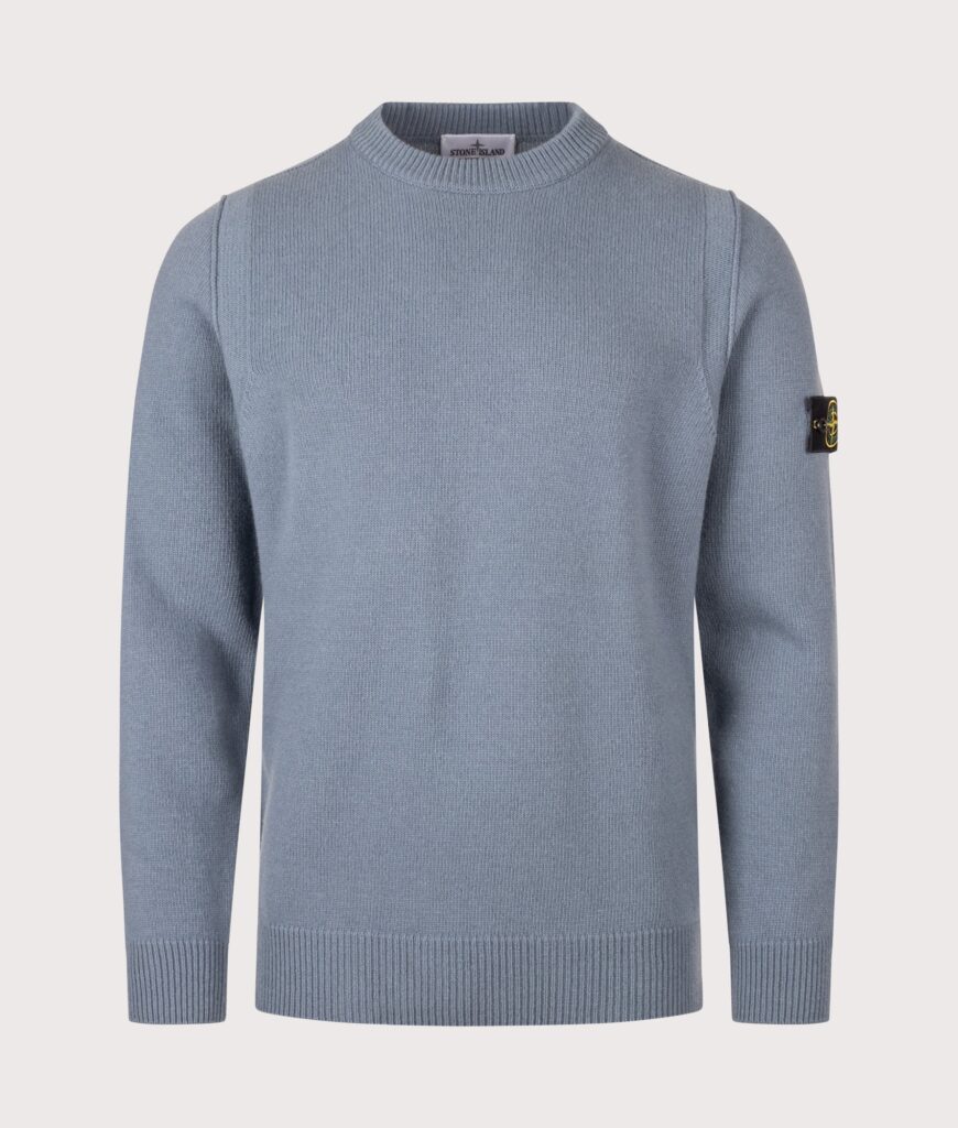 STONE ISLAND Lambswool Crewneck Jumper Steel Blue