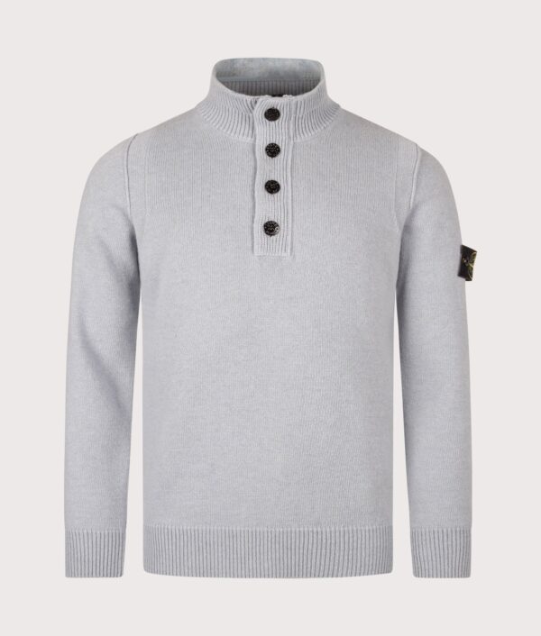 STONE ISLAND Lambswool Button Up Jumper Ash Grey