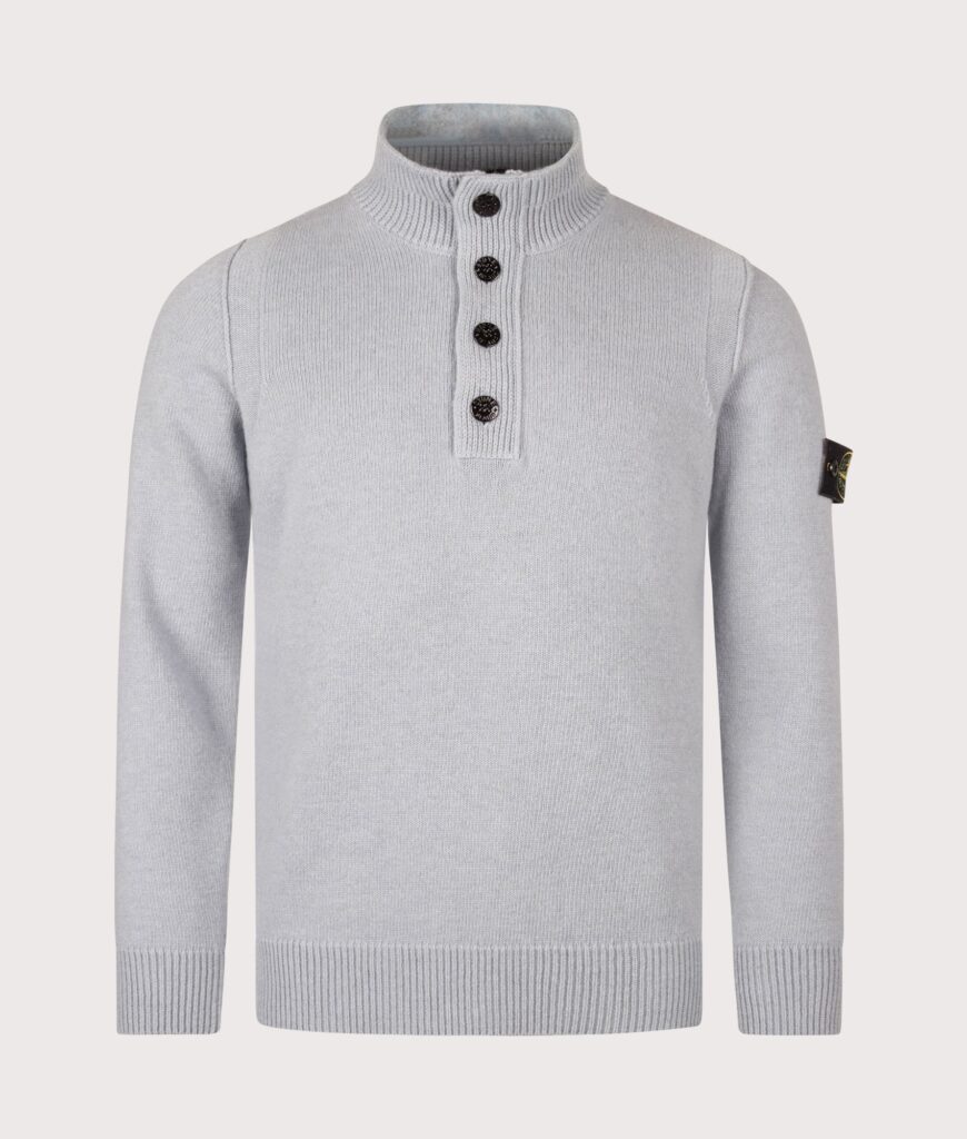 STONE ISLAND Lambswool Button Up Jumper Ash Grey