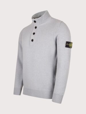 STONE ISLAND Lambswool Button Up Jumper Ash Grey