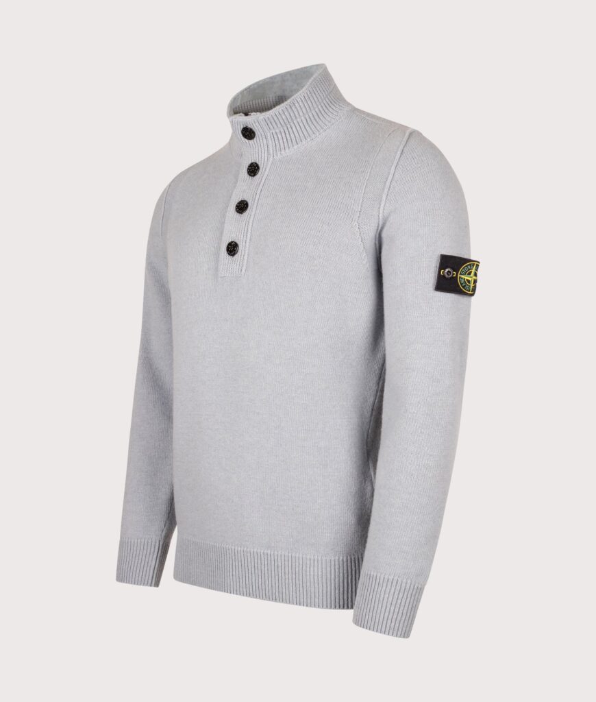 STONE ISLAND Lambswool Button Up Jumper Ash Grey