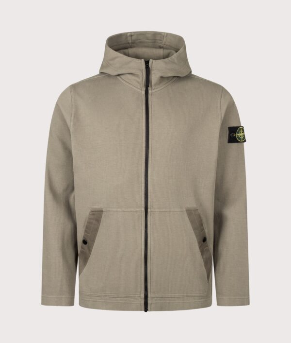 STONE ISLAND Organic Cotton Interlock Zip through Hoodie Military Green