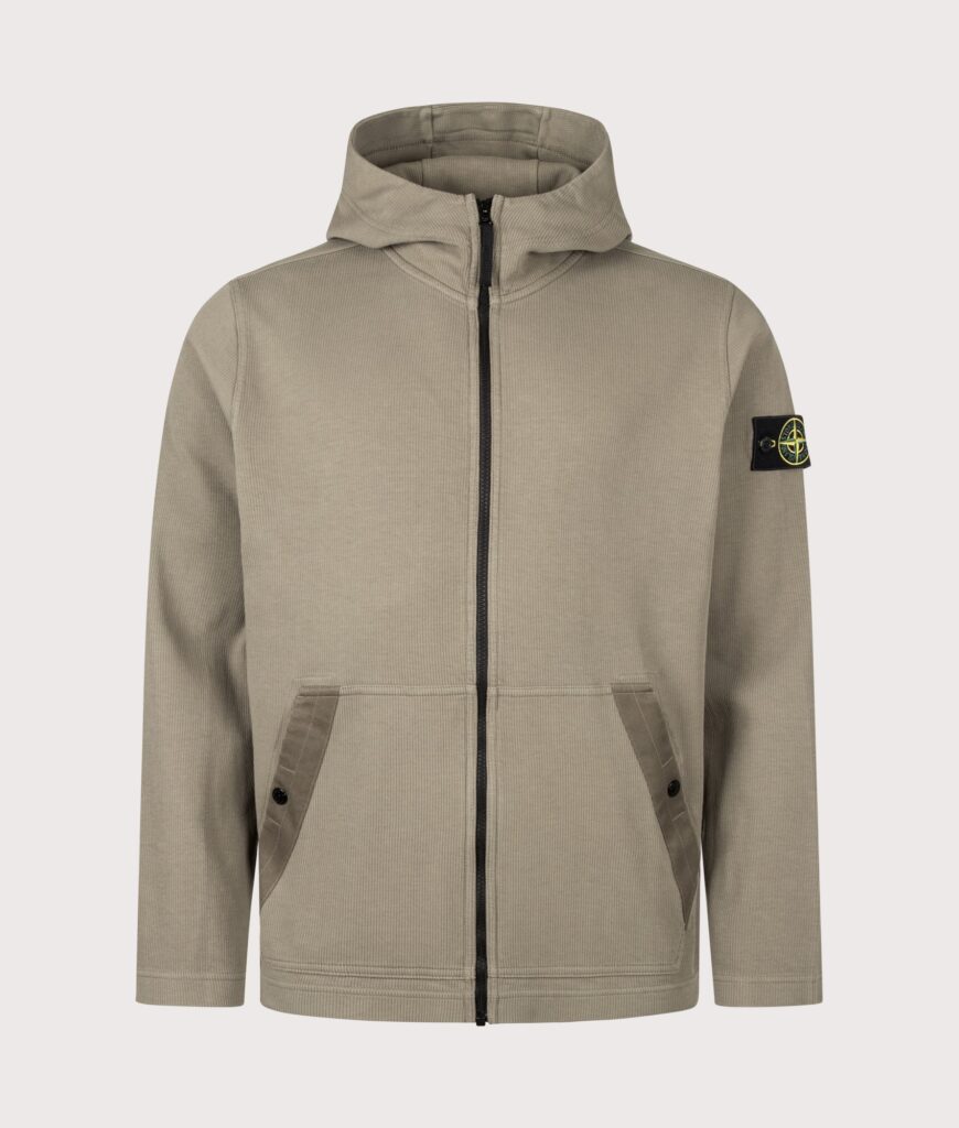 STONE ISLAND Organic Cotton Interlock Zip through Hoodie Military Green
