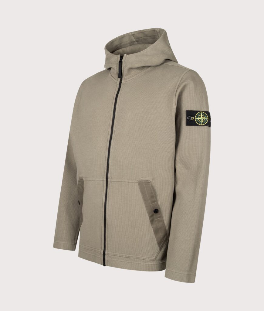 STONE ISLAND Organic Cotton Interlock Zip through Hoodie Military Green