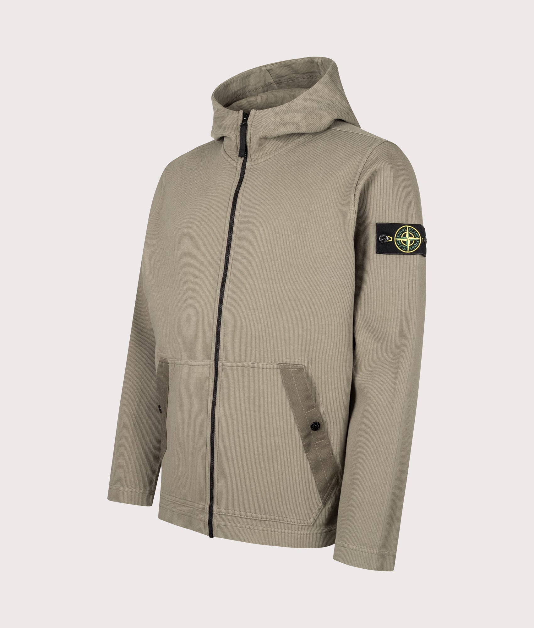 STONE ISLAND Organic Cotton Interlock Zip through Hoodie Military Green