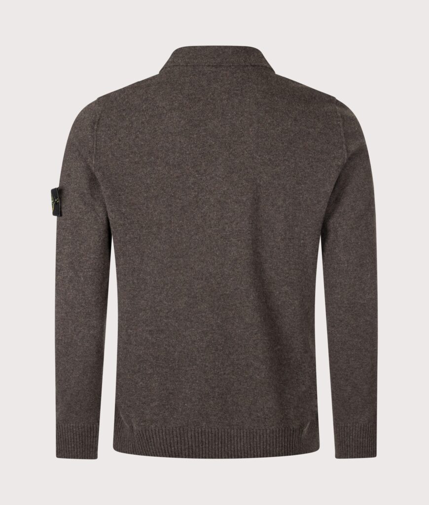 STONE ISLAND Loose Fit Light RWS Geelong Wool Polo Collar Jumper Lead Grey Melange