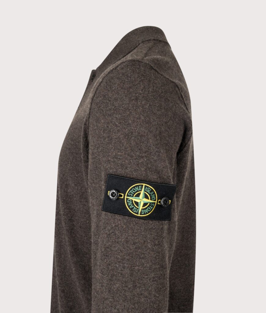 STONE ISLAND Loose Fit Light RWS Geelong Wool Polo Collar Jumper Lead Grey Melange
