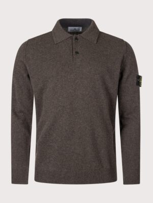 STONE ISLAND Loose Fit Light RWS Geelong Wool Polo Collar Jumper Lead Grey Melange