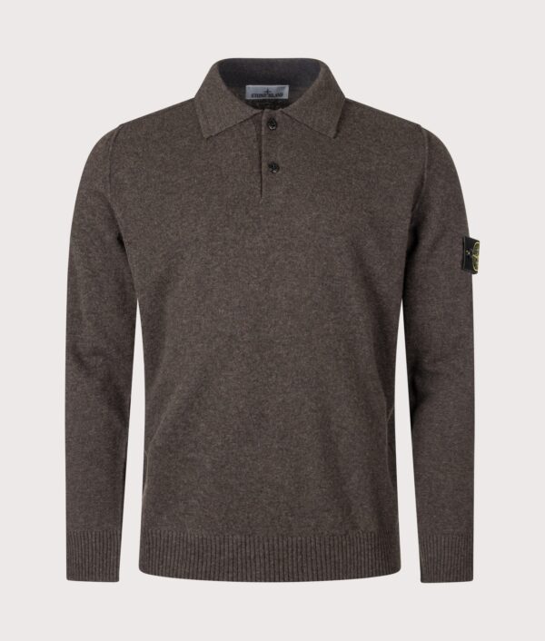 STONE ISLAND Loose Fit Light RWS Geelong Wool Polo Collar Jumper Lead Grey Melange