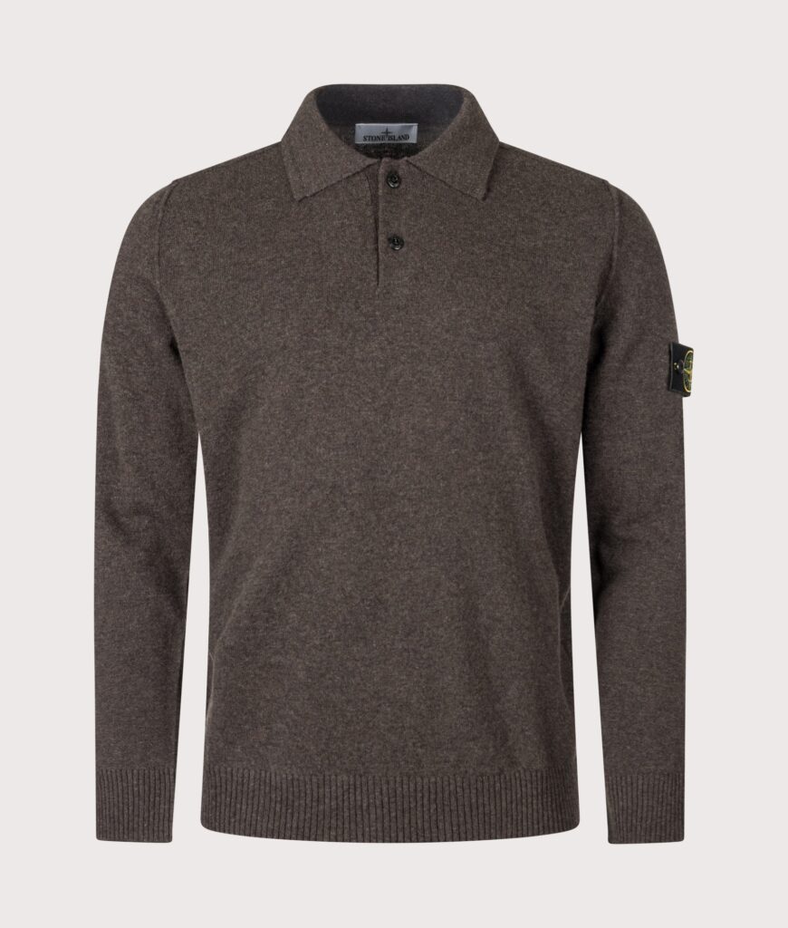 STONE ISLAND Loose Fit Light RWS Geelong Wool Polo Collar Jumper Lead Grey Melange