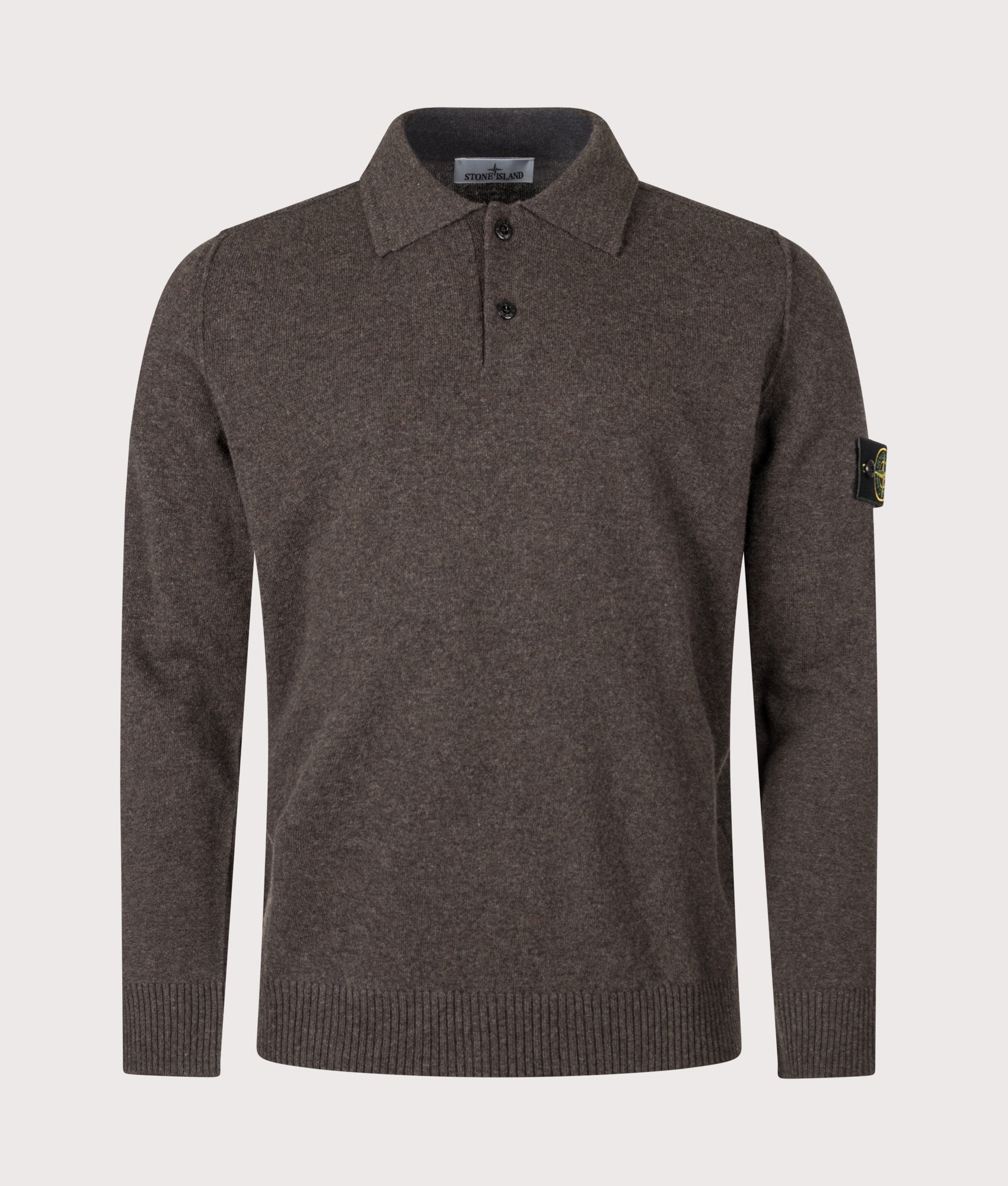 STONE ISLAND Loose Fit Light RWS Geelong Wool Polo Collar Jumper Lead Grey Melange