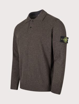 STONE ISLAND Loose Fit Light RWS Geelong Wool Polo Collar Jumper Lead Grey Melange