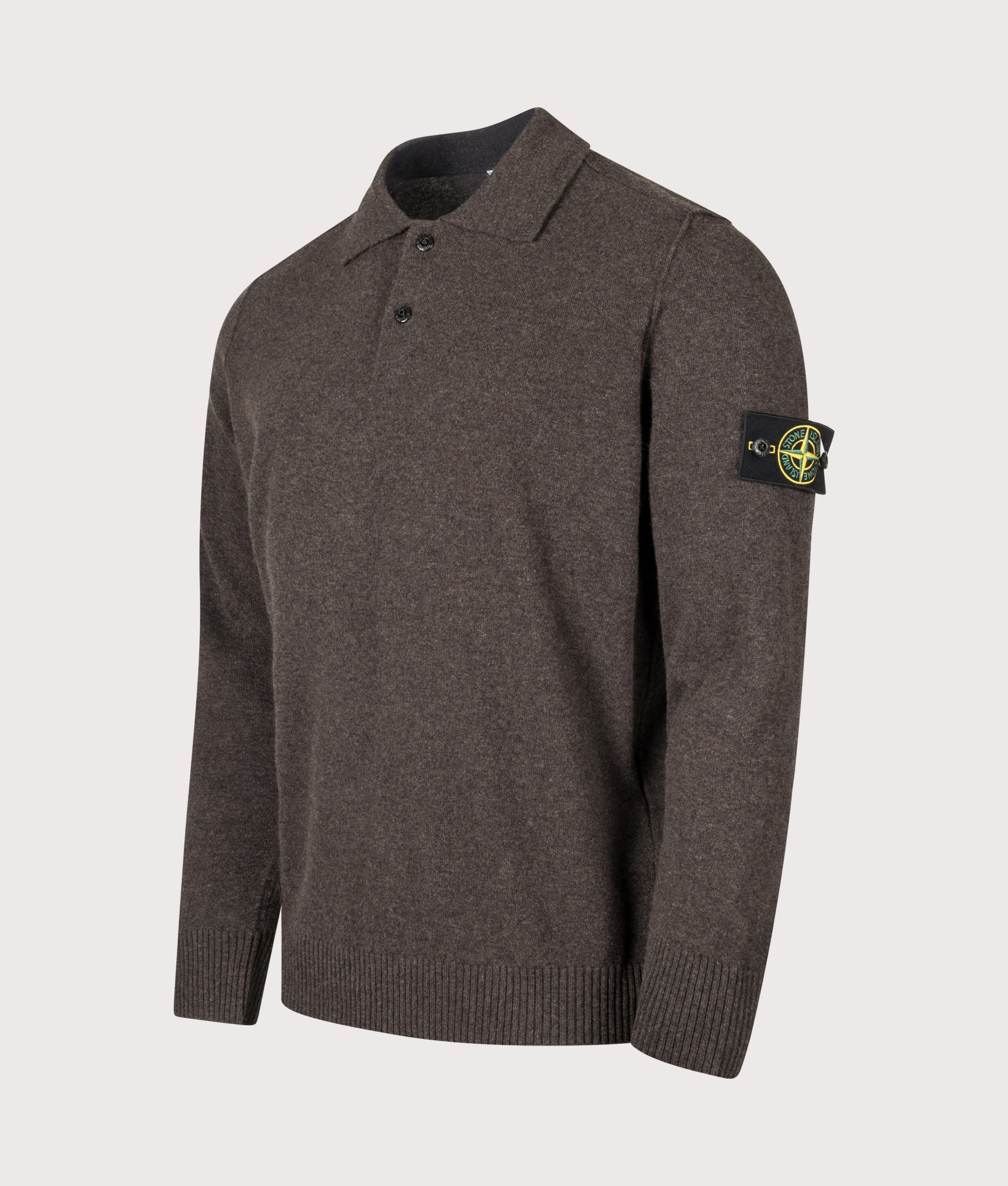 STONE ISLAND Loose Fit Light RWS Geelong Wool Polo Collar Jumper Lead Grey Melange