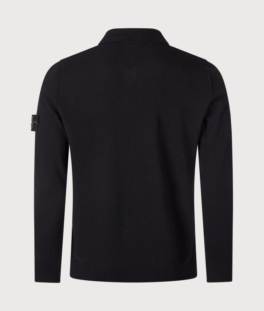 STONE ISLAND Loose Fit Light RWS Geelong Wool Polo Collar Jumper Black