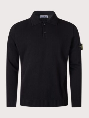 STONE ISLAND Loose Fit Light RWS Geelong Wool Polo Collar Jumper Black