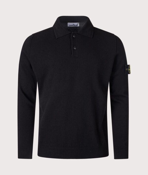 STONE ISLAND Loose Fit Light RWS Geelong Wool Polo Collar Jumper Black