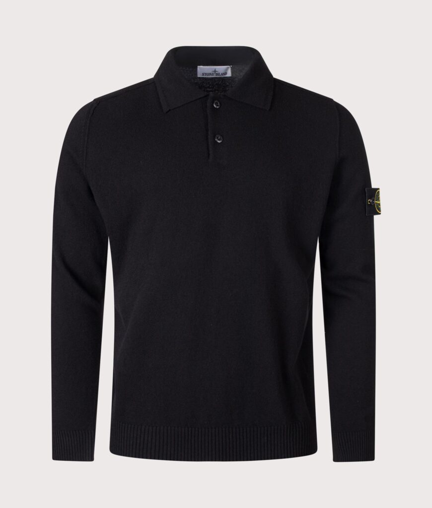 STONE ISLAND Loose Fit Light RWS Geelong Wool Polo Collar Jumper Black