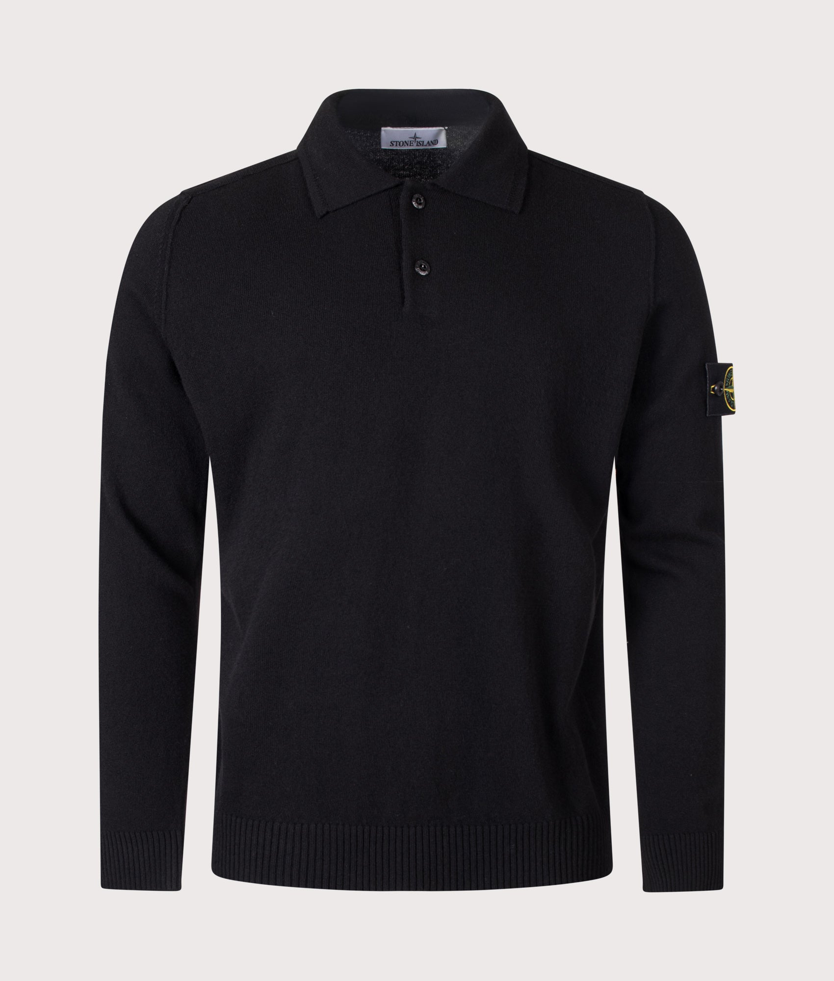 STONE ISLAND Loose Fit Light RWS Geelong Wool Polo Collar Jumper Black