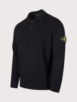 STONE ISLAND Loose Fit Light RWS Geelong Wool Polo Collar Jumper Black