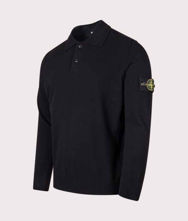 STONE ISLAND Loose Fit Light RWS Geelong Wool Polo Collar Jumper Black