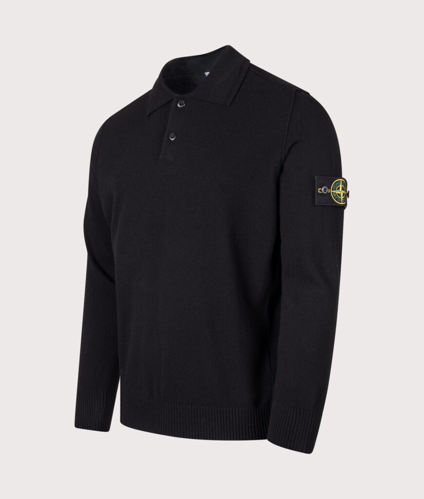 STONE ISLAND Loose Fit Light RWS Geelong Wool Polo Collar Jumper Black