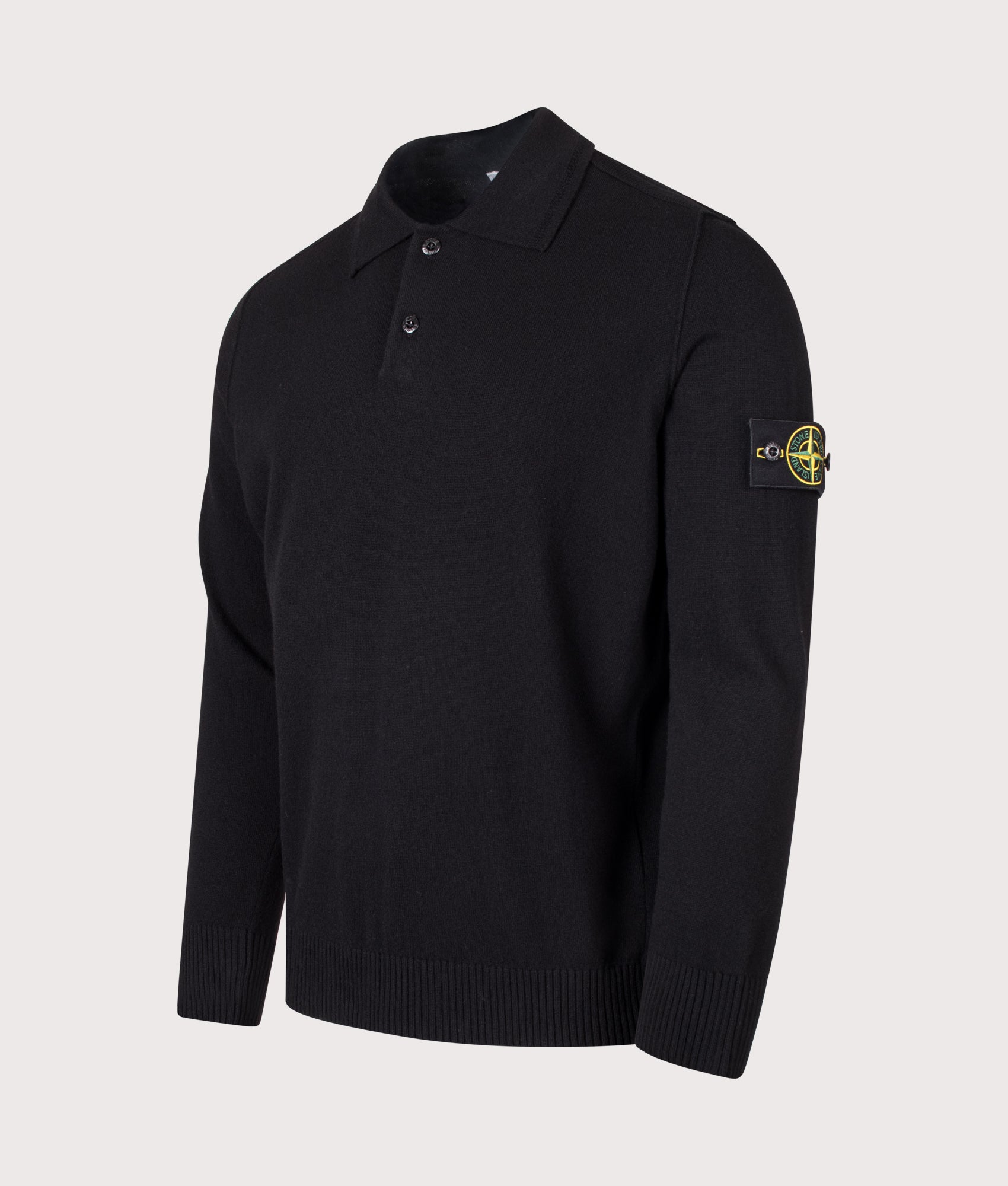 STONE ISLAND Loose Fit Light RWS Geelong Wool Polo Collar Jumper Black