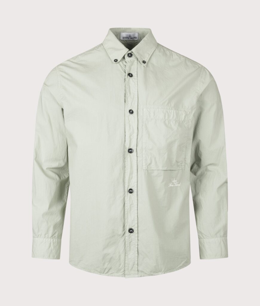STONE ISLAND Comfort Fit Organic Cotton Tela 'Paracadute' Overshirt Sage