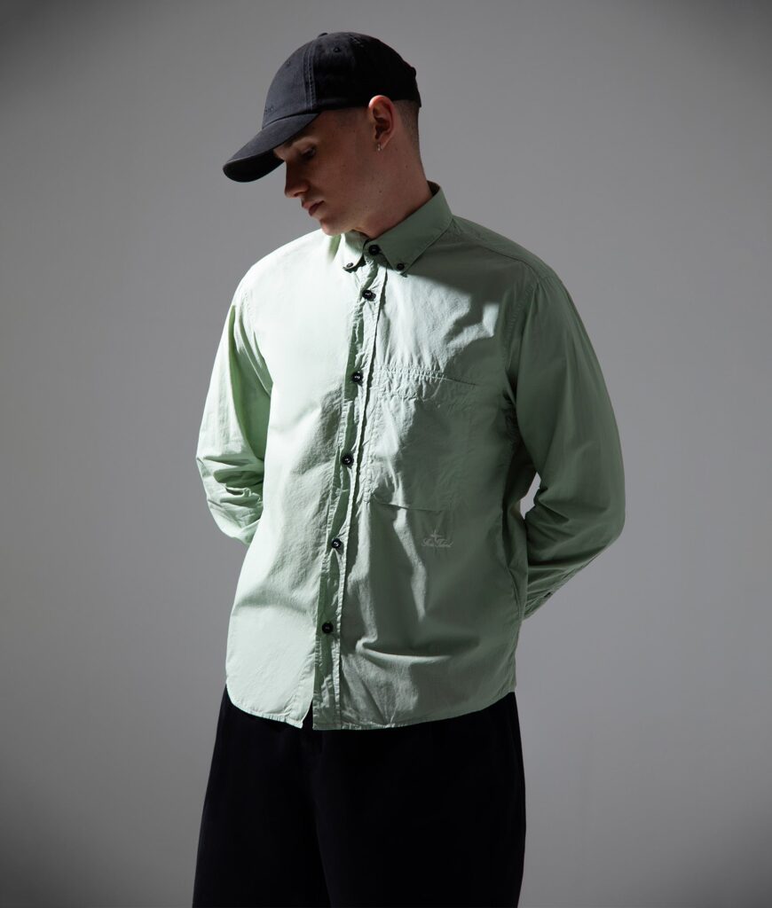 TONE ISLAND Comfort Fit Organic Cotton Tela 'Paracadute' Overshirt Sage