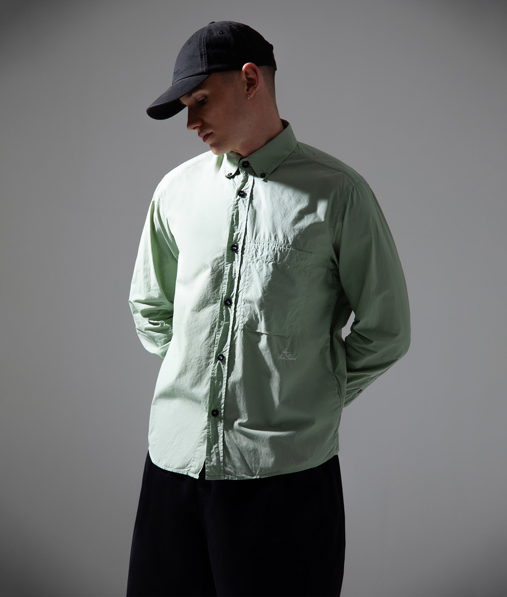 TONE ISLAND Comfort Fit Organic Cotton Tela 'Paracadute' Overshirt Sage