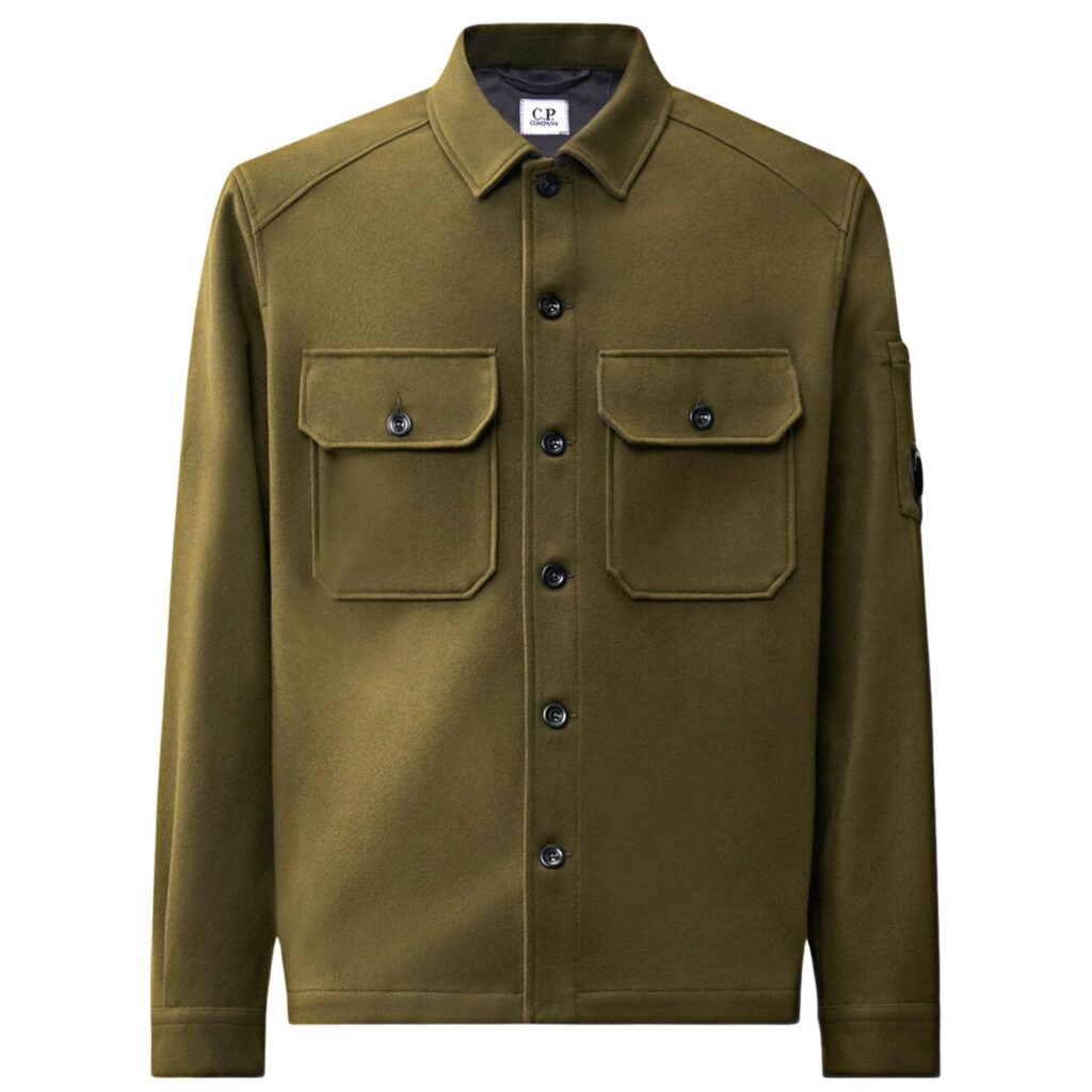 C.P. Company Felted Wool Lens Button Overshirt Ivy Green