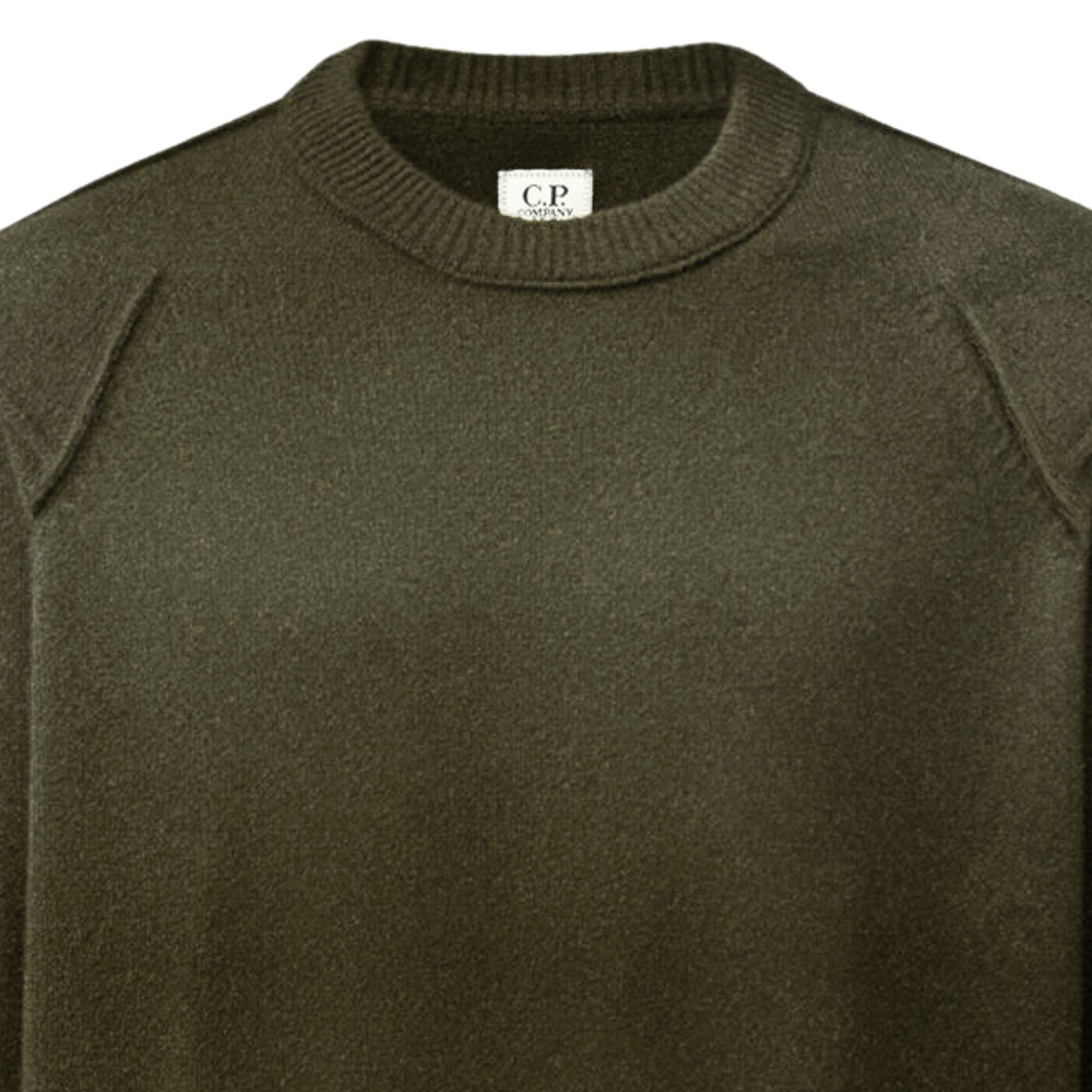 C.P Company Lambswool Lens Crewneck Sweater Ivy Green