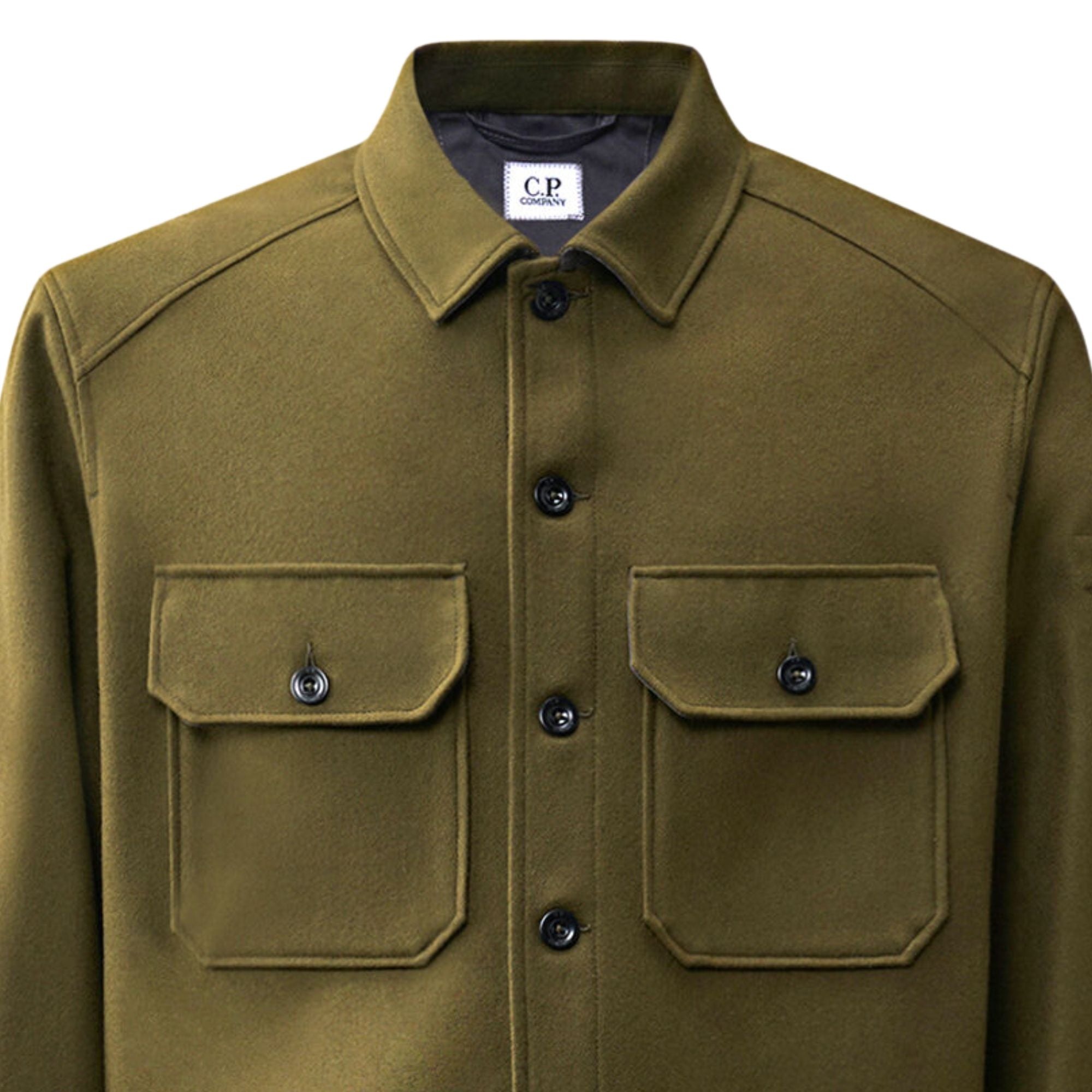 C.P. Company Felted Wool Lens Button Overshirt Ivy Green