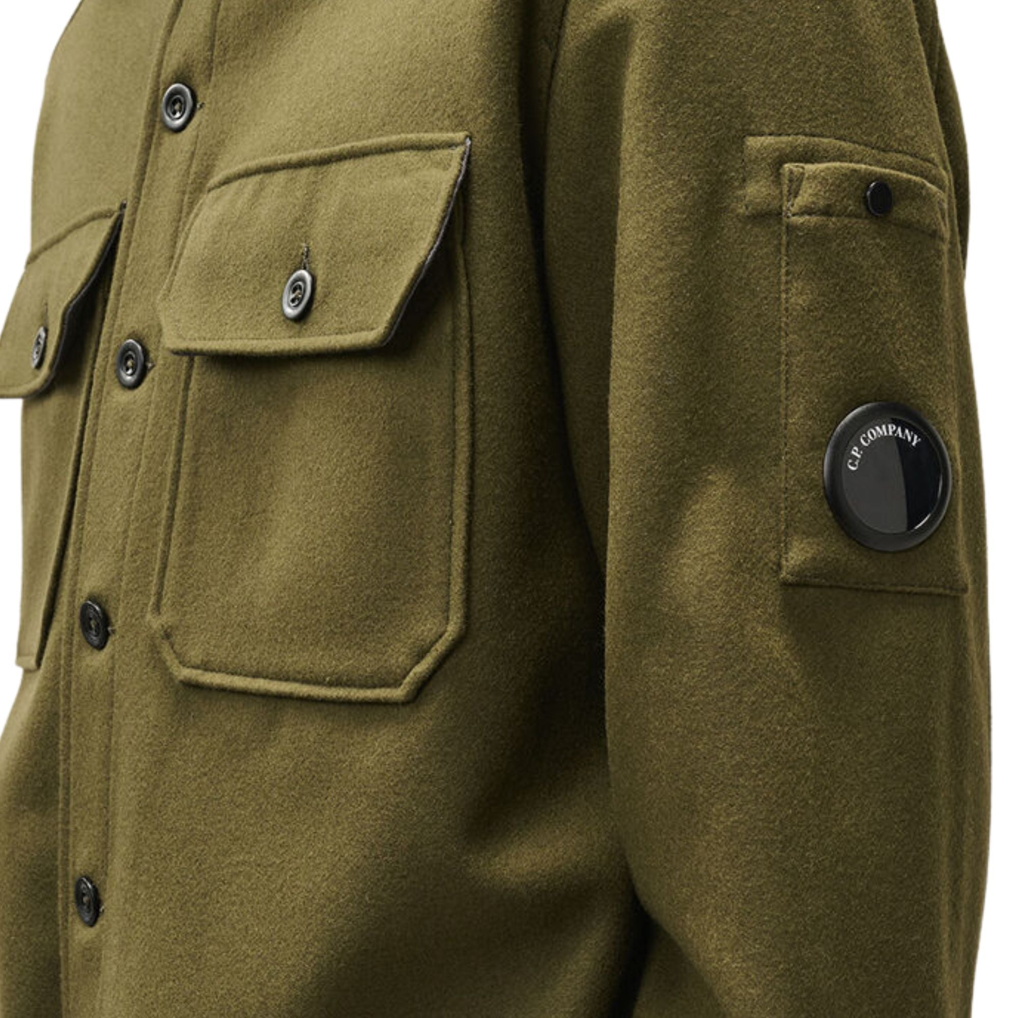 C.P. Company Felted Wool Lens Button Overshirt Ivy Green