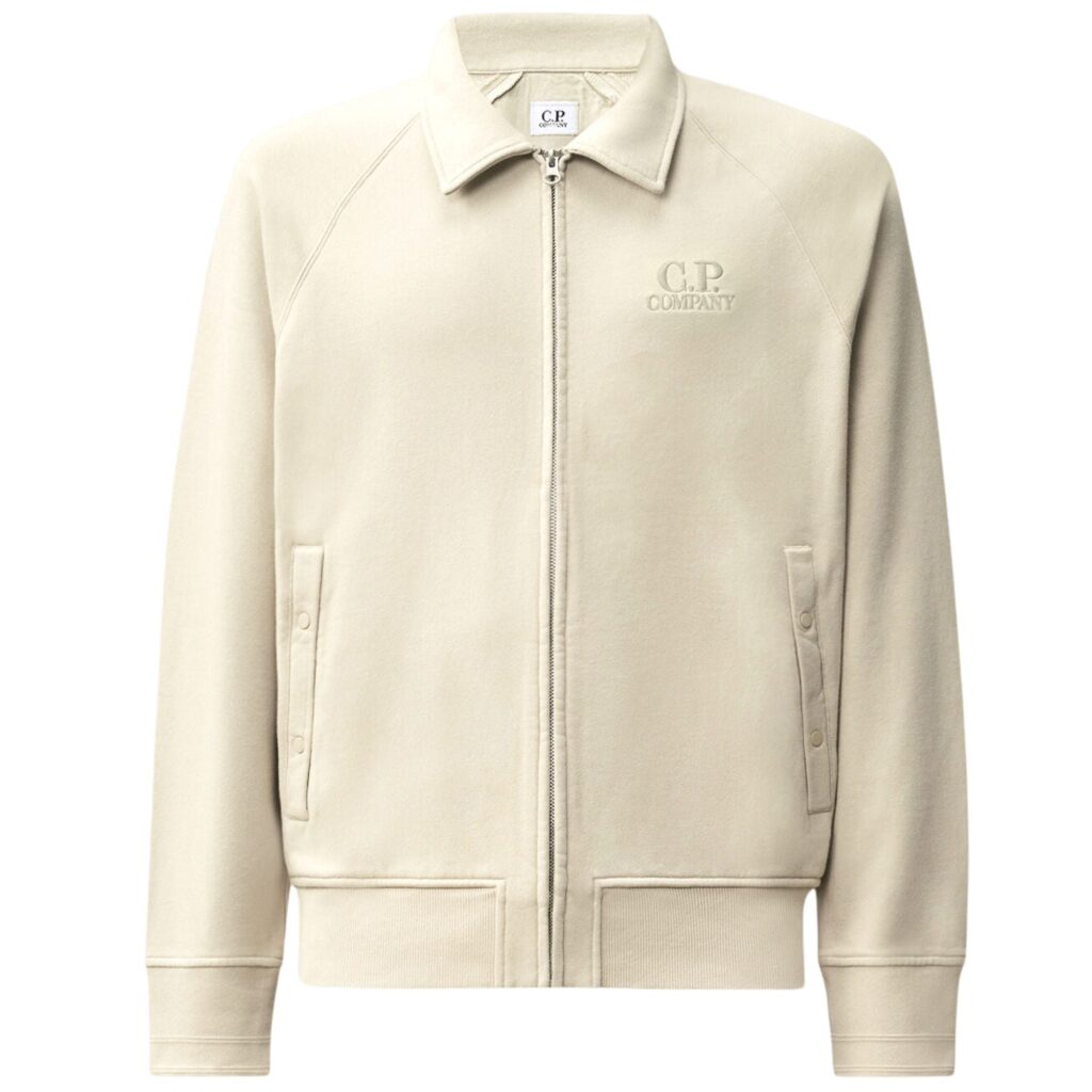 C.P Company Diagonal Raised Fleece Polo Zip Sweatshirt Silver Birch
