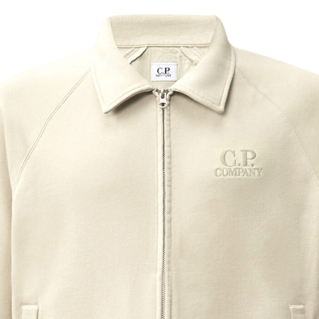 C.P Company Diagonal Raised Fleece Polo Zip Sweatshirt Silver Birch