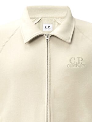 C.P Company Diagonal Raised Fleece Polo Zip Sweatshirt Silver Birch