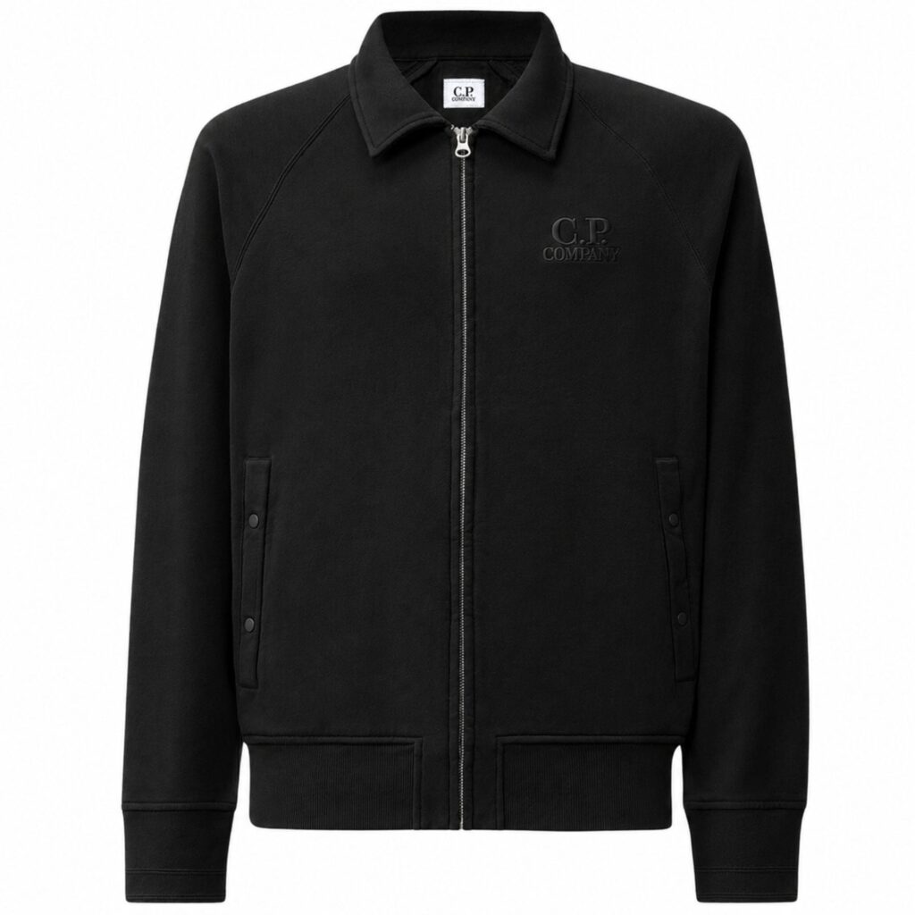 C.P Company Diagonal Raised Fleece Polo Zip Sweatshirt Black