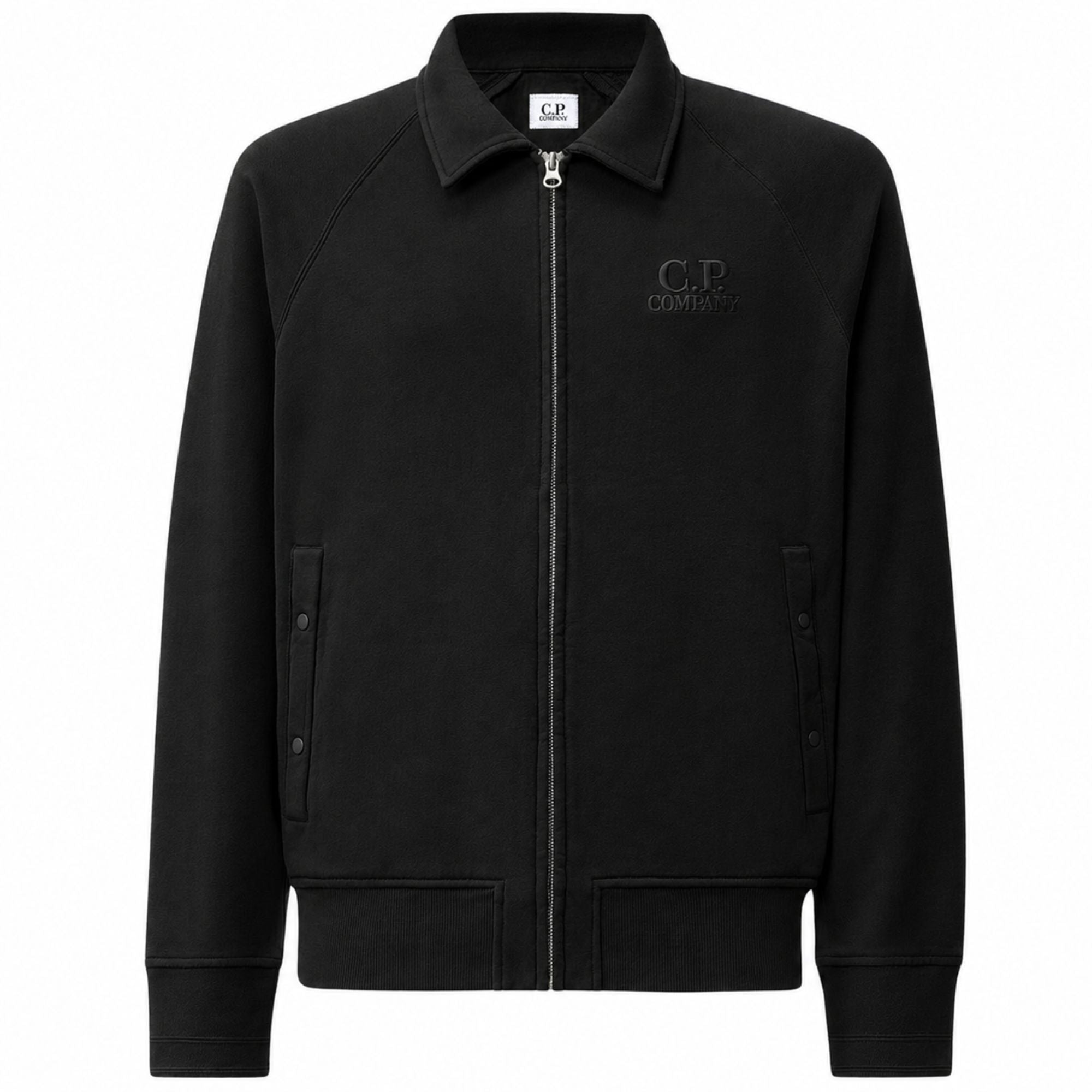 C.P Company Diagonal Raised Fleece Polo Zip Sweatshirt Black