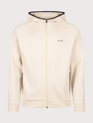 BOSS Regular Fit Sense Zip Through Hoodie Open White